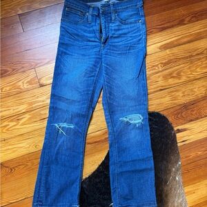 J. Crew Blue Flare Wide Leg Jeans Distressed